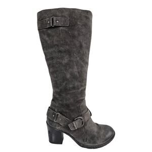 Born Gray Leather Suede Riding Boots Equestrian Buckle Wide Calf  Sz 9 MW NWOB